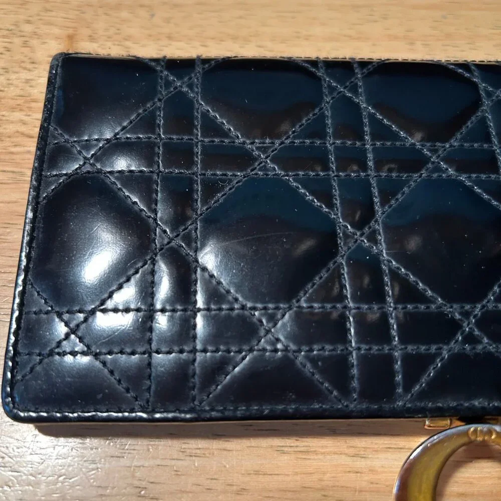 Womens Dior Black Canage Patent Leather O-Latch Quilted Vintage Long Wallet - Picture 11 of 16